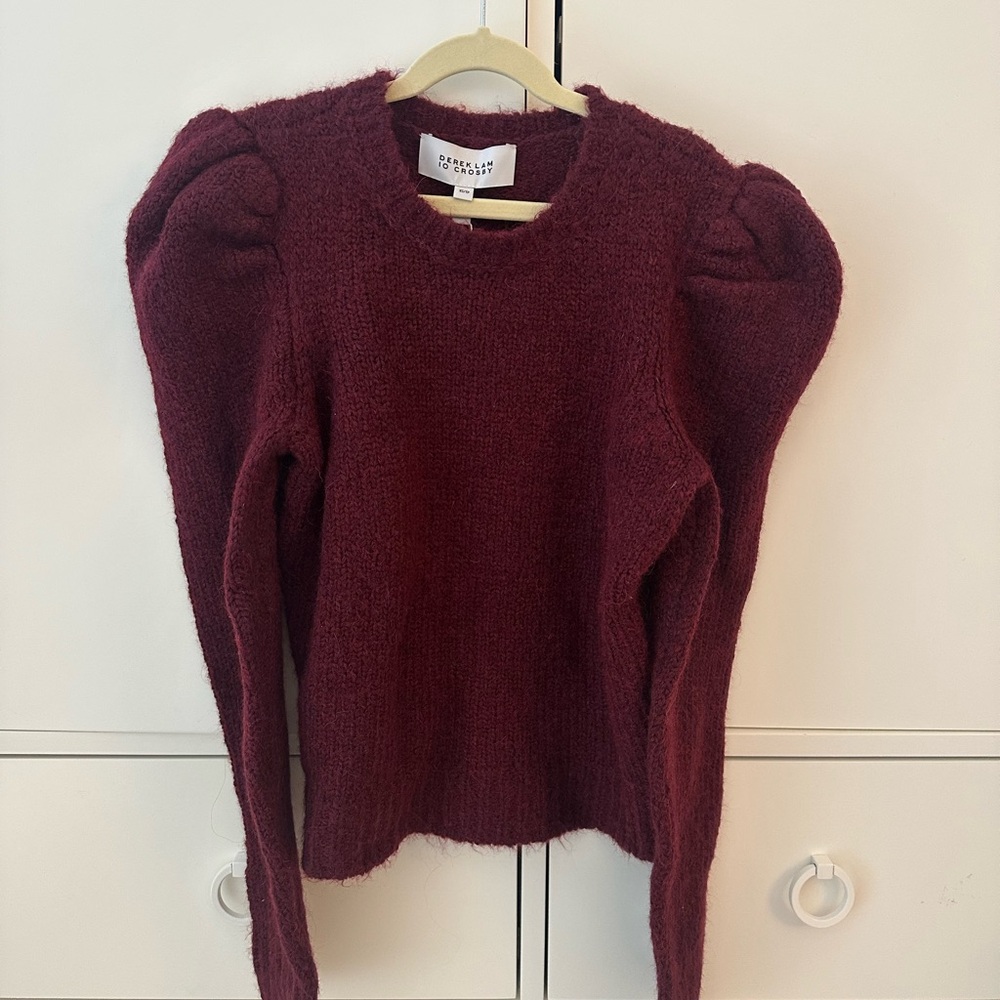 Derek Lam Red Crew Neck Sweater with Puff Sleeves